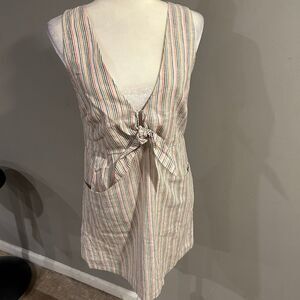NWT Olivaceous Striped Mini Dress Linen Blend Rainbow Womens Small